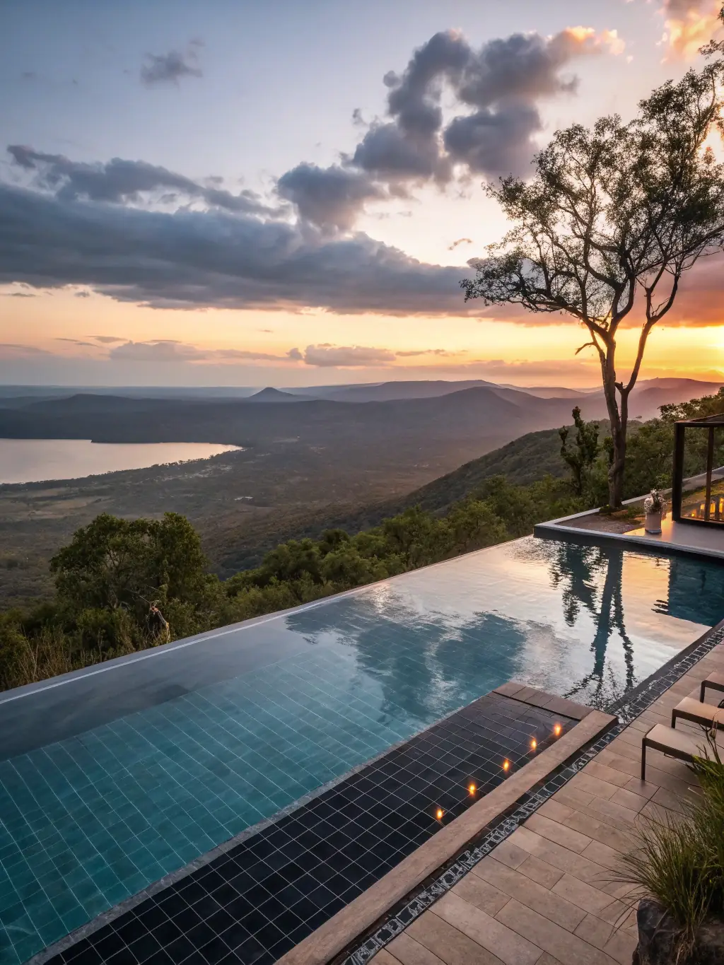 A daytime shot of the infinity pool, highlighting the clear blue water and the modern design of the pool area.